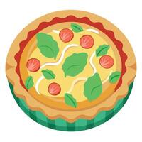 Delicious spinach and bacon quiche baked to perfection. ideal for brunch or a savory dinner option. vector