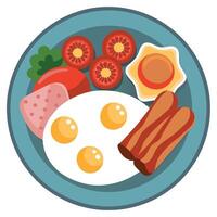 Classic English Breakfast Platter with Eggs. Bacon. Sausages. Beans. Tomatoes. and Toast on White Pl vector