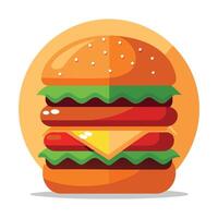 A succulent triple patty hamburger. loaded with cheese and toppings. in a fast-food restaurant setti vector
