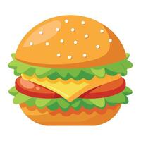 Chicken burger with crispy cutlet in breaded. cheese and vegetables isolated transparent background vector