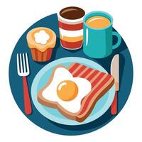 Experience the Classic American Breakfast with Toast. Fried Egg. Bacon and Fresh Hot Drink on the Pl vector