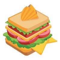Close-up of a classic club sandwich with turkey. bacon. lettuce. and tomato. served with a side of c vector