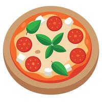 A margherita pizza with fresh basil leaves. glistening in the sunlight as if it's ready to be devour vector