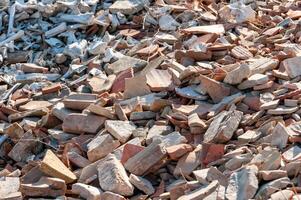 Pottery shards from excavations of an ancient city, archaeological site photo