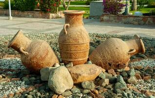EGYPT, MARS ALAMA - FEBRUARY 27, 2019 large clay jugs in the interior of the courtyard of a hotel in Egypt, Marsa Alam photo
