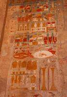EGYPT, LUXOR - MARCH 01, 2019 archaeological site, drawings and geoglyphs on the walls of an ancient temple, the temple of Hatshepsut near Luxor in Egypt photo