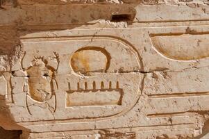 EGYPT, LUXOR - MARCH 01, 2019 archaeological site, drawings and geoglyphs on the walls of an ancient temple, the temple of Hatshepsut near Luxor in Egypt photo