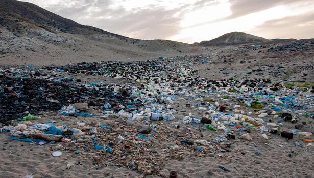 Plastic bottles and various garbage from hotels in the wild, Garbage dump in the desert in Egypt photo