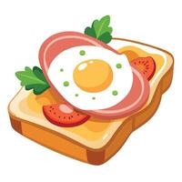 Delicious open-faced sandwich with bacon. egg. and herbs served on rustic bread. perfect for a heart vector