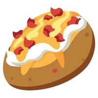 A loaded baked potato with sour cream. chives. bacon bits. and melted cheese. on a solid grey backgr vector