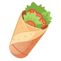 Chicken caesar salad wraps with bacon tomatoes lettuce and cheese Twist on tortilla burrito sandwich vector