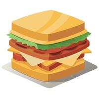 Layered sandwich with toasted bread. bacon. cheese. herbs and tomato sauce on gray textured backgrou vector