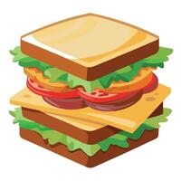 Delicious layered sandwich with bacon. cheese. and lettuce on rustic wooden table. ideal for food ph vector