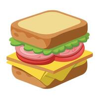 A delicious sandwich with layers of ham. cheese. and pickles. grilled to perfection and served on ru vector