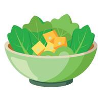 A close-up of a Caesar salad in a bowl. The salad contains romaine lettuce. croutons. and parmesan c vector