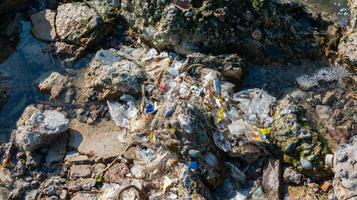 Plastic garbage and microplastics on the shore of Khadzhibey Estuary photo