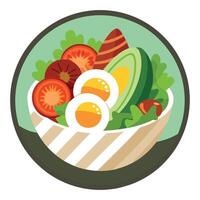 Hearty Cobb salad with grilled chicken. crispy bacon. hard-boiled eggs. avocado. and a creamy ranch vector