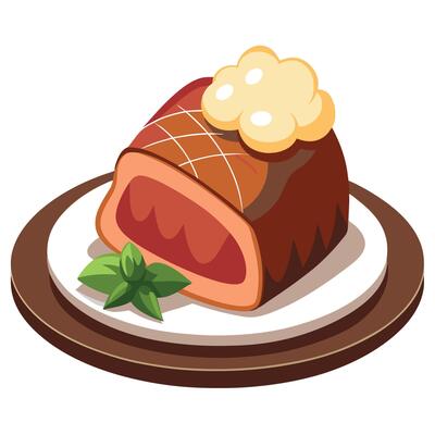 Delicious roasted medium rare prime rib on a plate served with mashed potatoes. Traditional American