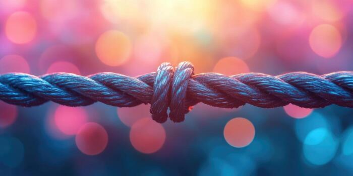 Close-up of a Blue Rope Knot with a Blurred Background of Pink and Blue Bokeh photo