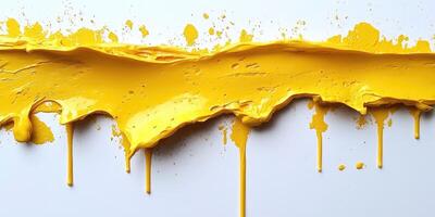 Abstract Dripping Yellow Paint on White Background photo