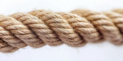 Close-up of a Twisted Brown Rope with a White Background photo