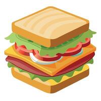 Chicken avocado club sandwich with bacon. lettuce. tomato. and ranch dressing on toasted white bread vector