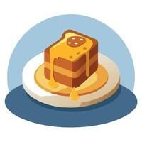 A plate of french toast with syrup poured over it. The syrup is dripping down the side of the toast. vector
