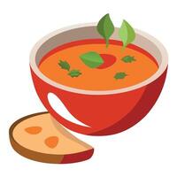Tomato soup with bread vector