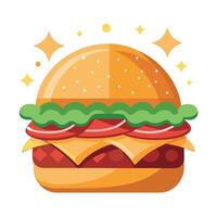 Delicious gourmet burger with fresh vegetables and crispy bacon. set against a sparkling background vector