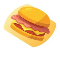 Bacon cheeseburger captured mid-air on a yellow background. food photography concept. 3D rendering. vector