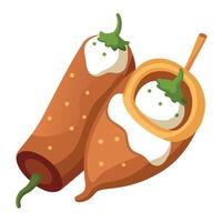 Jalapeno poppers stuffed with cream cheese and wrapped in bacon. served with ranch dressing. vector