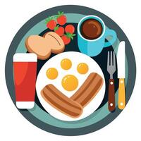Full English breakfast on a plate with fried eggs. sausages. bacon. beans. toasts and coffee vector