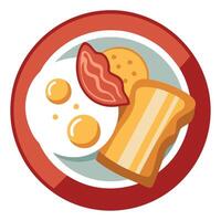 Close-up a breakfast plate featuring scrambled eggs. bacon. and toast. on a white background vector