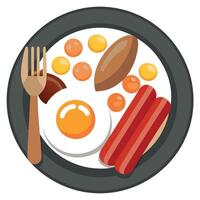 A classic English breakfast with eggs. bacon. sausages. and beans on a clean white background vector