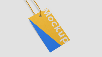 mockup of rectangular paper tag with eyelets and string on flat backdrop psd