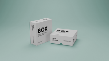 3D box with a white label on it and green background fully customize psd