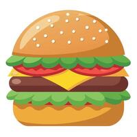 A close-up of a gourmet burger. piled high with toppings and served on a toasted brioche bun vector