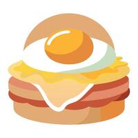 Bacon and egg breakfast sandwich in a white kitchen on the table with a runny yolk close up vector