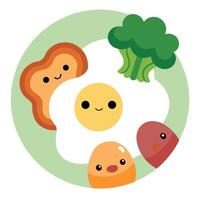 Fried eggs. bacon and broccoli forming a funny face isolated in white background vector