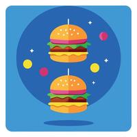 Burgers arranged creatively on a blue backdrop perfect for a copy space image vector