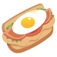 Ciabatta sandwich with poached egg and bacon. Copy space image. Place for adding text vector