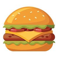 Hamburger with cheese and beacon. Fresh toasted bun isolated on white background vector
