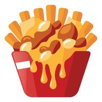 Greasy and mouthwatering poutine with crispy fries. cheese curds. and rich gravy vector