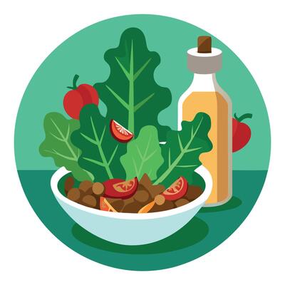 Kale salad with homemade dressing mushrooms bacon chili and balsamic vinegar