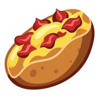 An image of a loaded barbecue potato skin appetizer with melted cheese and bacon vector