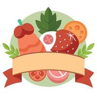 Different Italian ham and salami with herbs. Creative Banner. Copyspace image vector