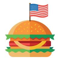 American Flag Topped Cheeseburger With Bacon and Lettuce in a Restaurant Setting vector
