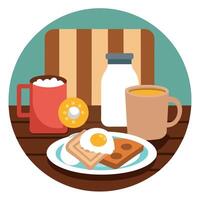 Classic english breakfast with tea and milk in a charming rustic wooden style setting vector