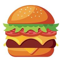 Hamburger with bacon. beef patty. lettuce. pickles. melted cheese on white background vector