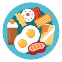 Breakfast Foods Collage Featuring Scrambled Eggs. Bacon. Poached Eggs. Toast. and Pork Meat vector